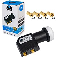 2 salidas de señal satélite LNB Twin LNC directamente FULL HD TV 3D 4 K + con contactos dorados + Protección contra la…